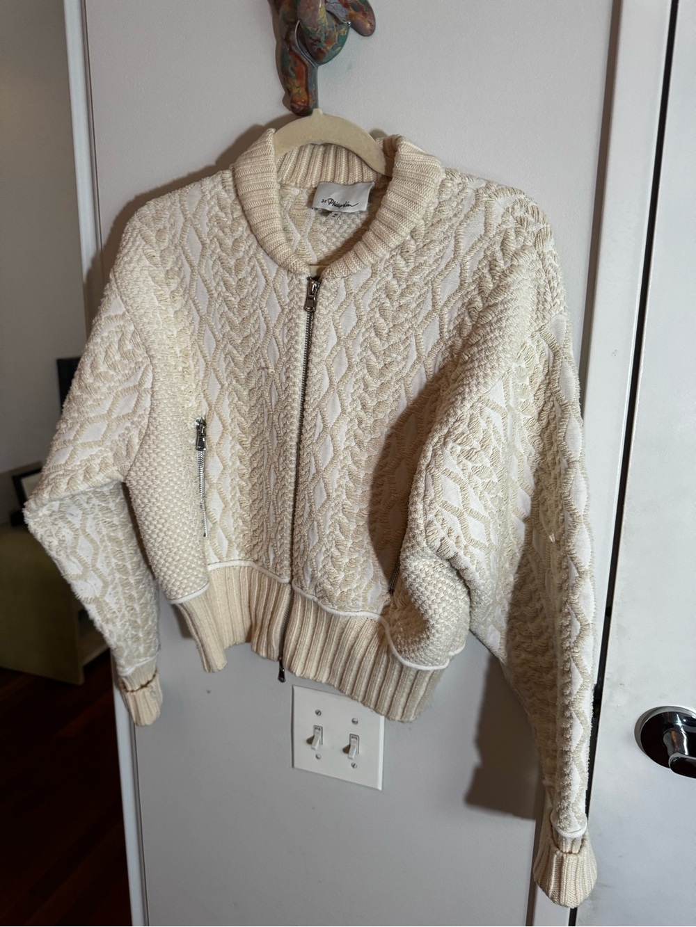 3.1 Phillip Lim Cream Cable Knit Zip Cardigan Sweater - Picture 3 of 6